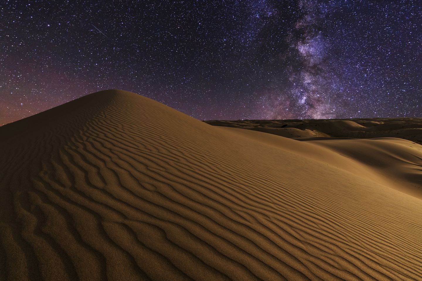Milky Way and thousands of stars over a desert