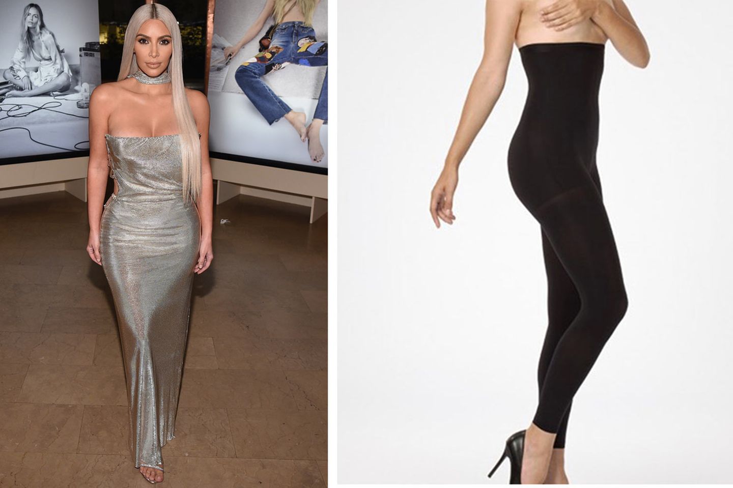 Kim Kardashian trägt Strumpfhose unter Kleid