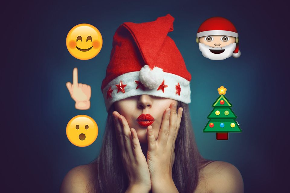 Emoji-Weihnachtslieder: Frau mit Weihnachtsmütze