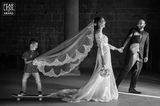 Hochzeitsfotos 2018: Braut mit langer Schleppe