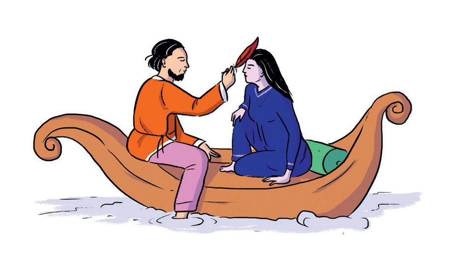 Wie komme ich zum Orgasmus: Illustration Mann und Frau in Boot
