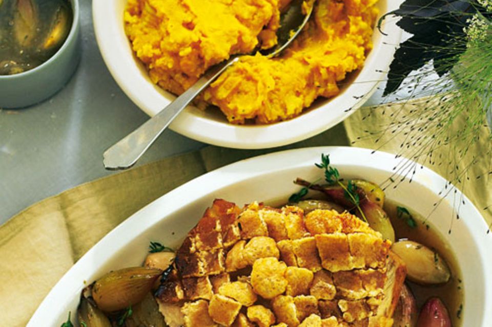 Krustenbraten grillen: Das beste Rezept Krustenbraten grillen: Krustenbraten mit Kürbispüree
