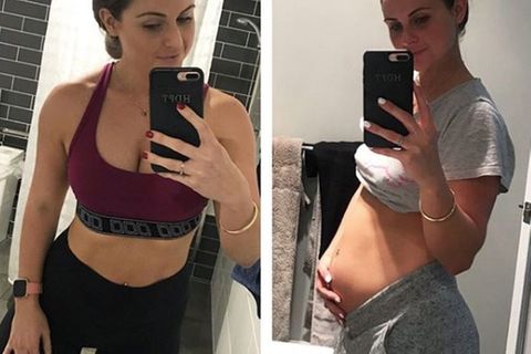 Fitness-Bloggerin Hannah Dales ohne und mit Blähbauch