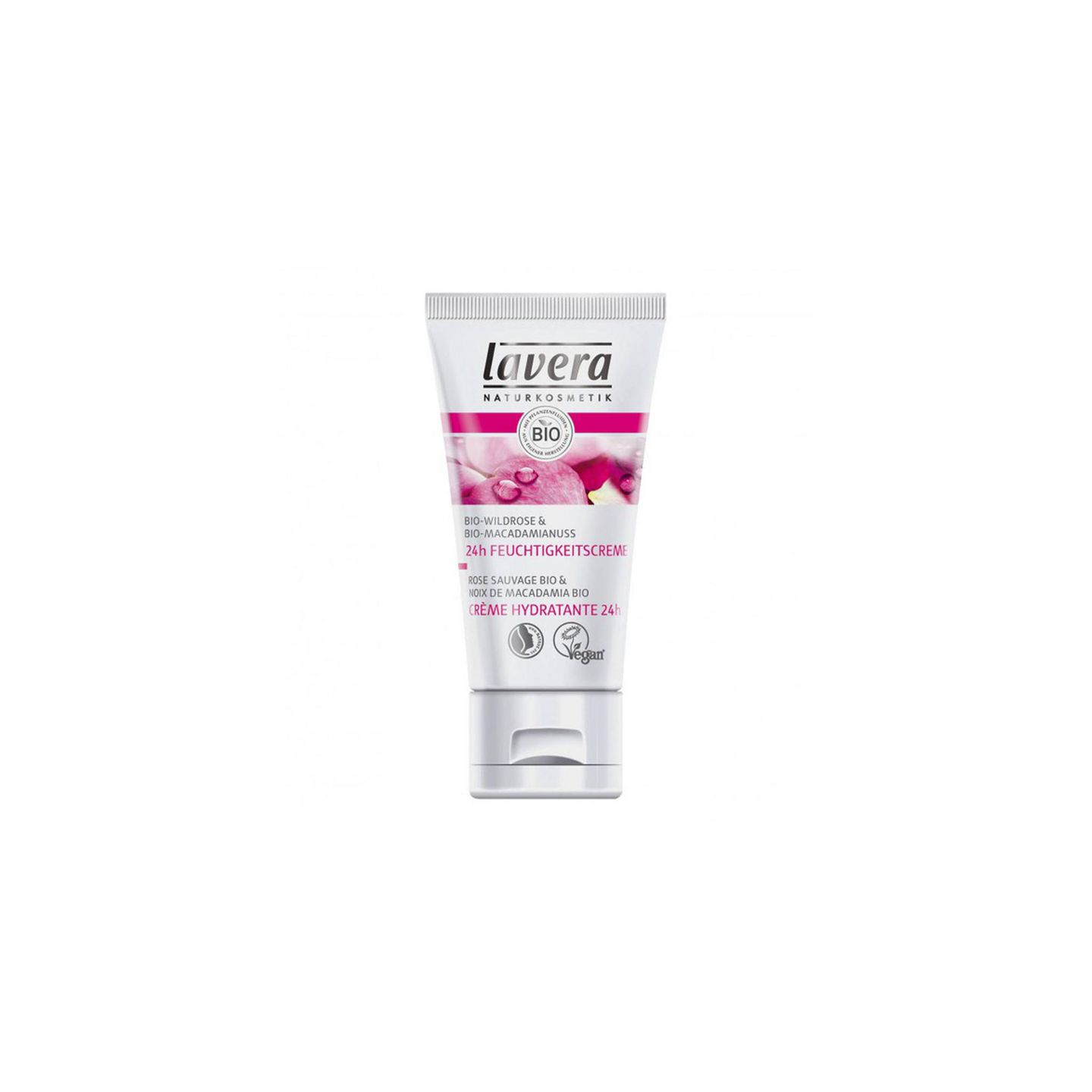 Gesichtscreme für trockene Haut: lavera 24h Feuchtigkeitscreme mit Wildrose