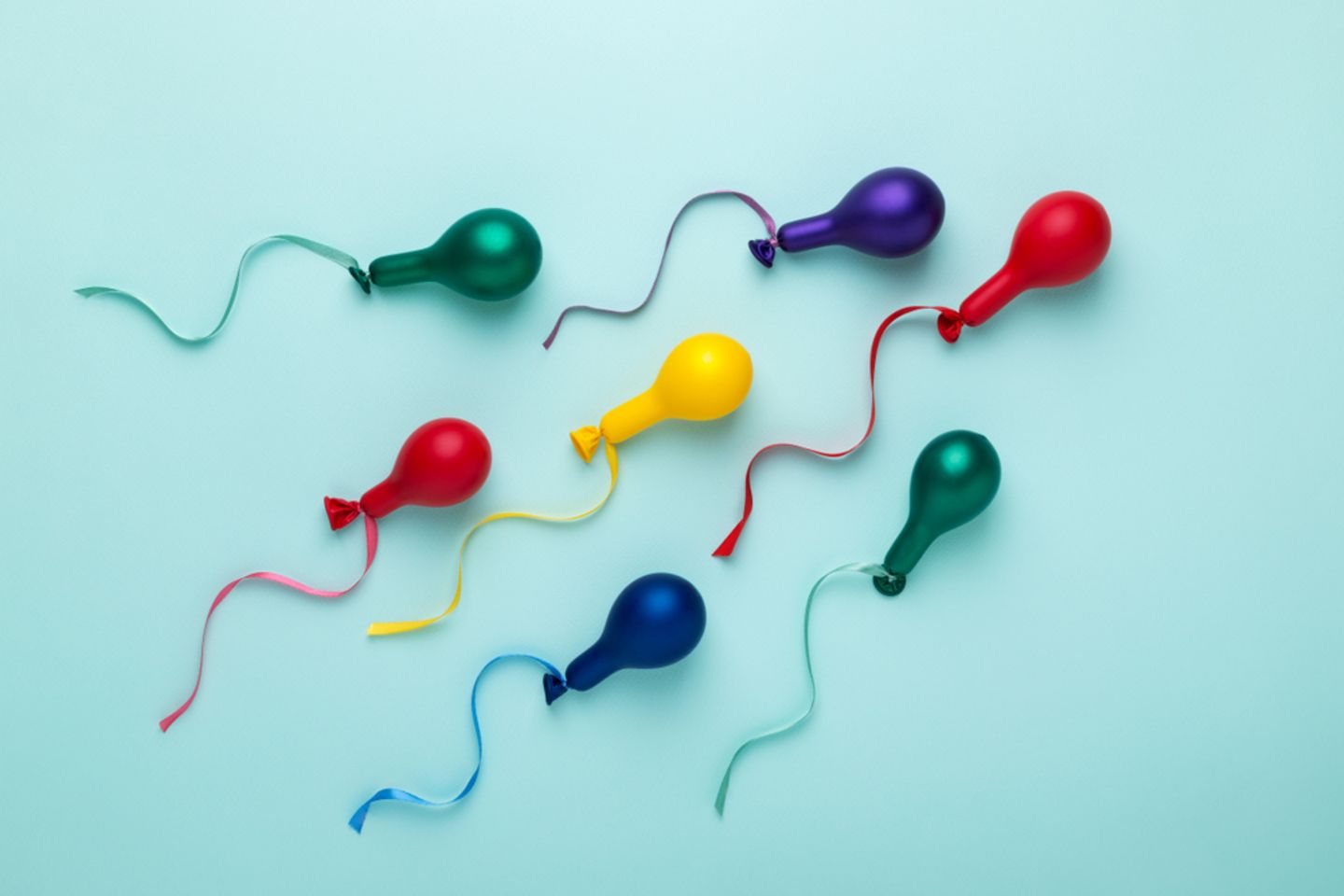 Wie lange überleben Spermien? Ballons mit Bändern in Spermienform