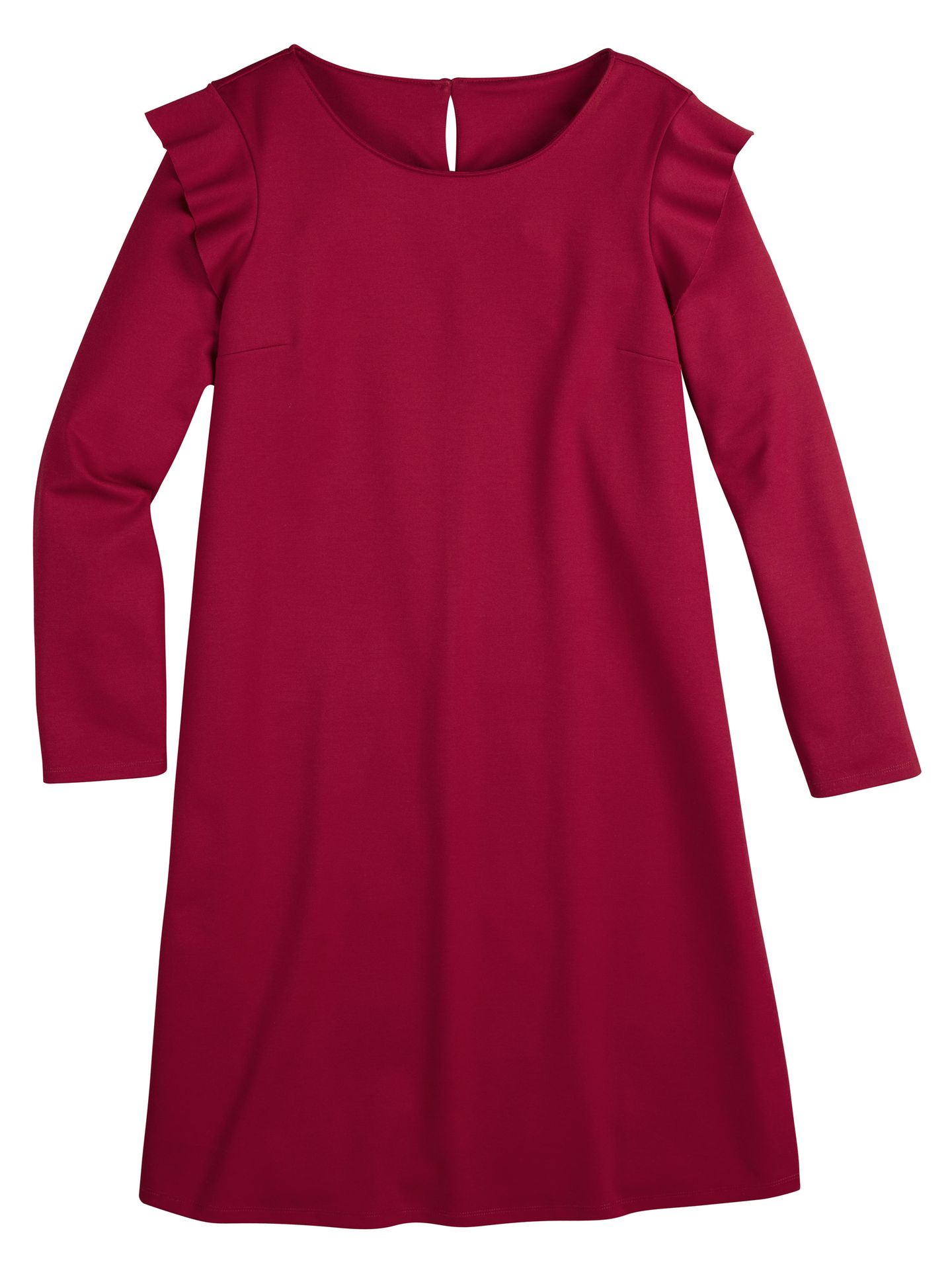 Rotes Kleid mit Volant an der Schulter, 14,99 Euro.