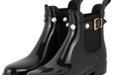 Winterstiefel: Schwarze Gummi-Boots mit Perlendetails