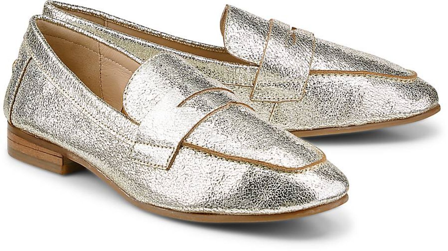 Festliche Schuhe ohne Absatz: Goldene Loafer