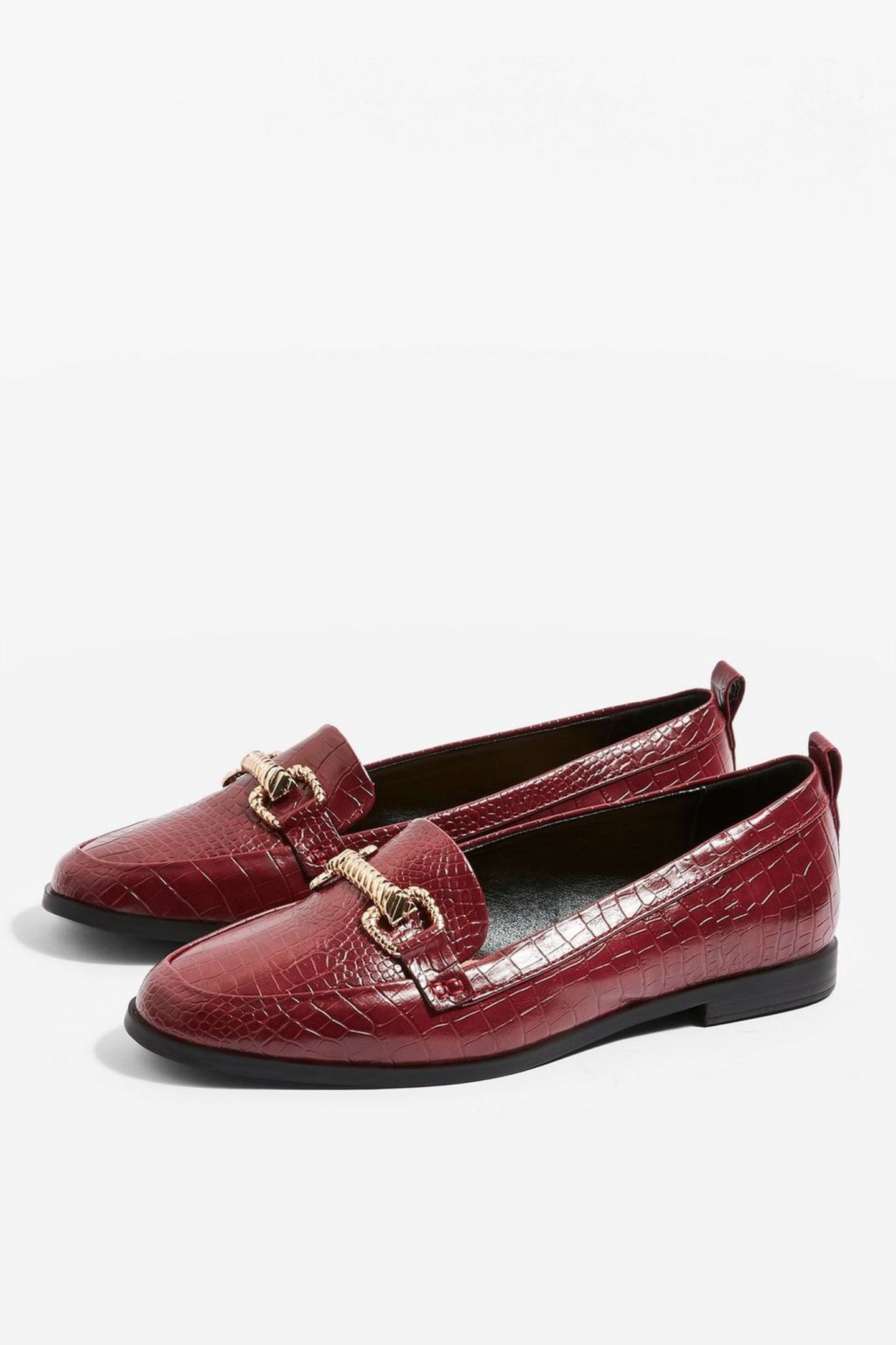 Festliche Schuhe ohne Absatz: Roter Loafer mit goldener Schnalle