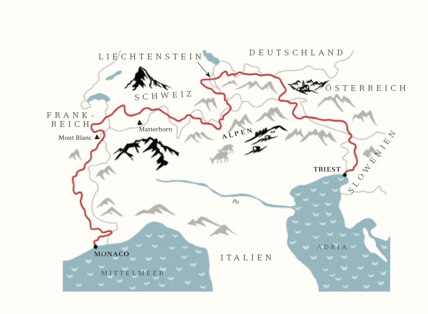 Die "Via Alpina" umrundet den oberen Rand des italienischen Stiefels. Für den kompletten Weg (2495 Kilometer) braucht man etwa vier Monate (empfohlen nur für Fortgeschrittene).