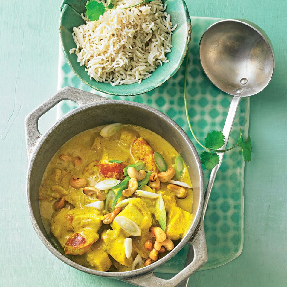 Hähnchen-Cashew-Eintopf mit Reis