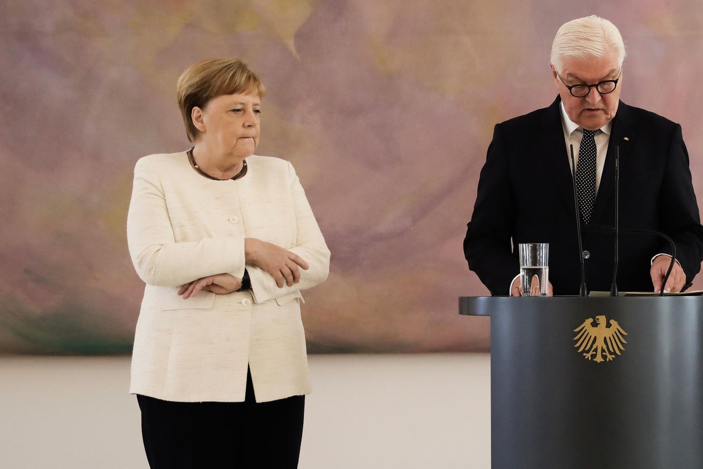 Angela Merkel und Frank-Walter Steinmeier im Schloss Bellevue