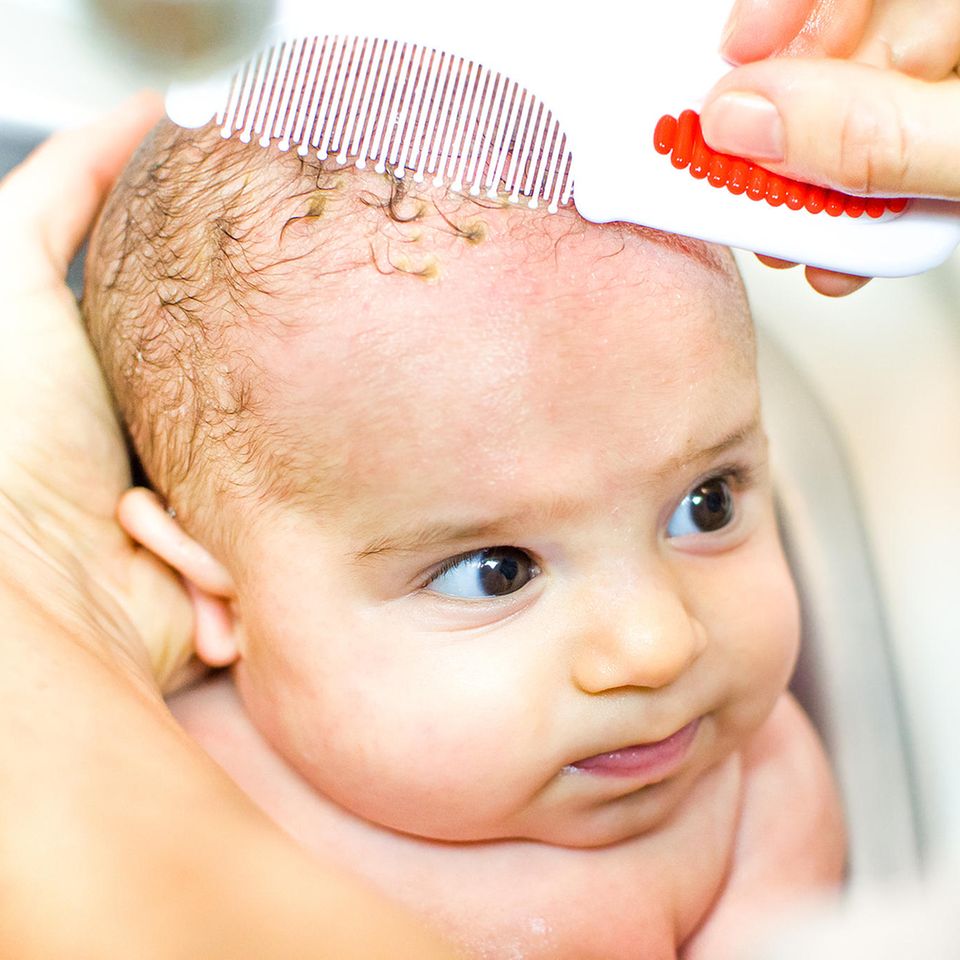 Kopfgneis: Einem Baby wird das Haar gekämmt