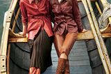 Modetrends Herbst/Winter 2019: Zwei Outfits mit erdfarbener Lederjacke und Lederhose