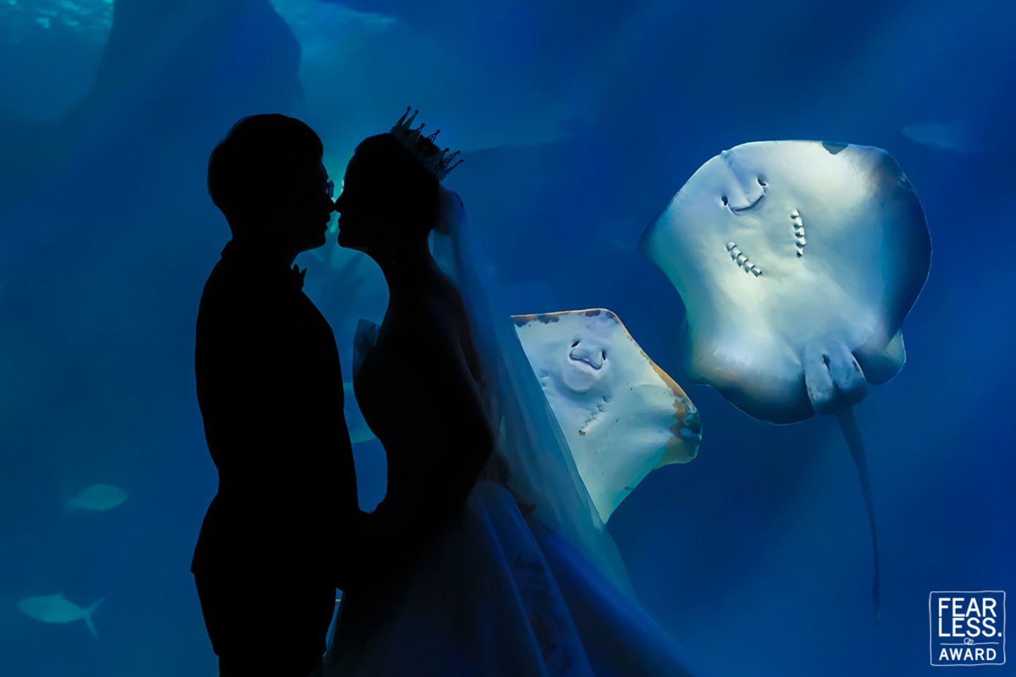 Hochzeitsfoto: Brautpaar vor Aquarium