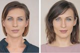 Gesichtsvergleich: Frau blickt in Kamera