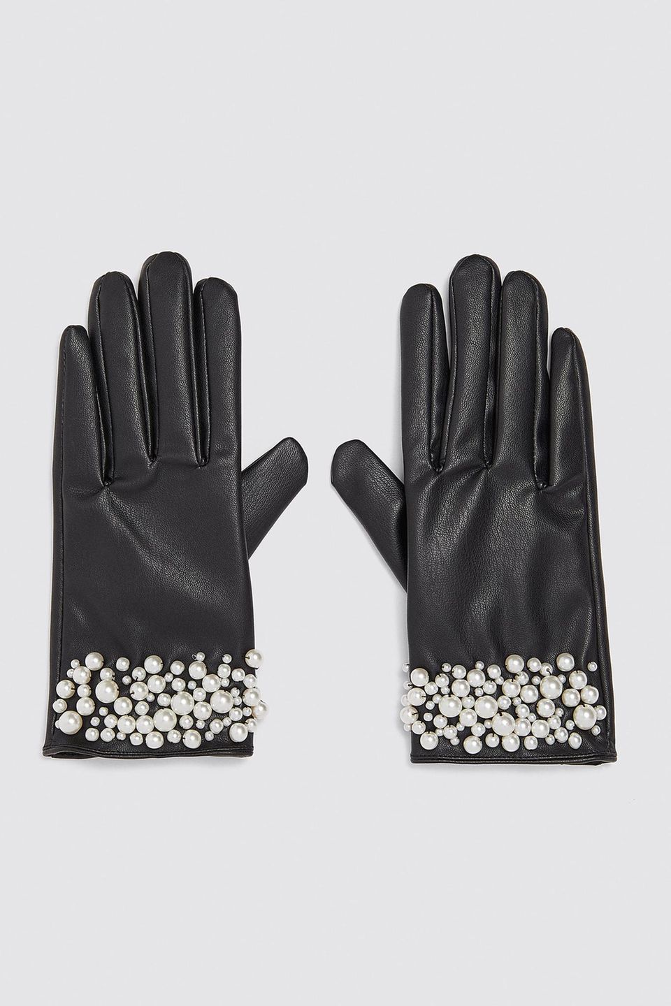 Handschuhe in Leder-Optik mit Perlen-Verzierung