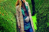 Karomuster: Stylingtipps für den Modetrend 2020: Mantel mit Taillengürtel über Blazer und Minirock