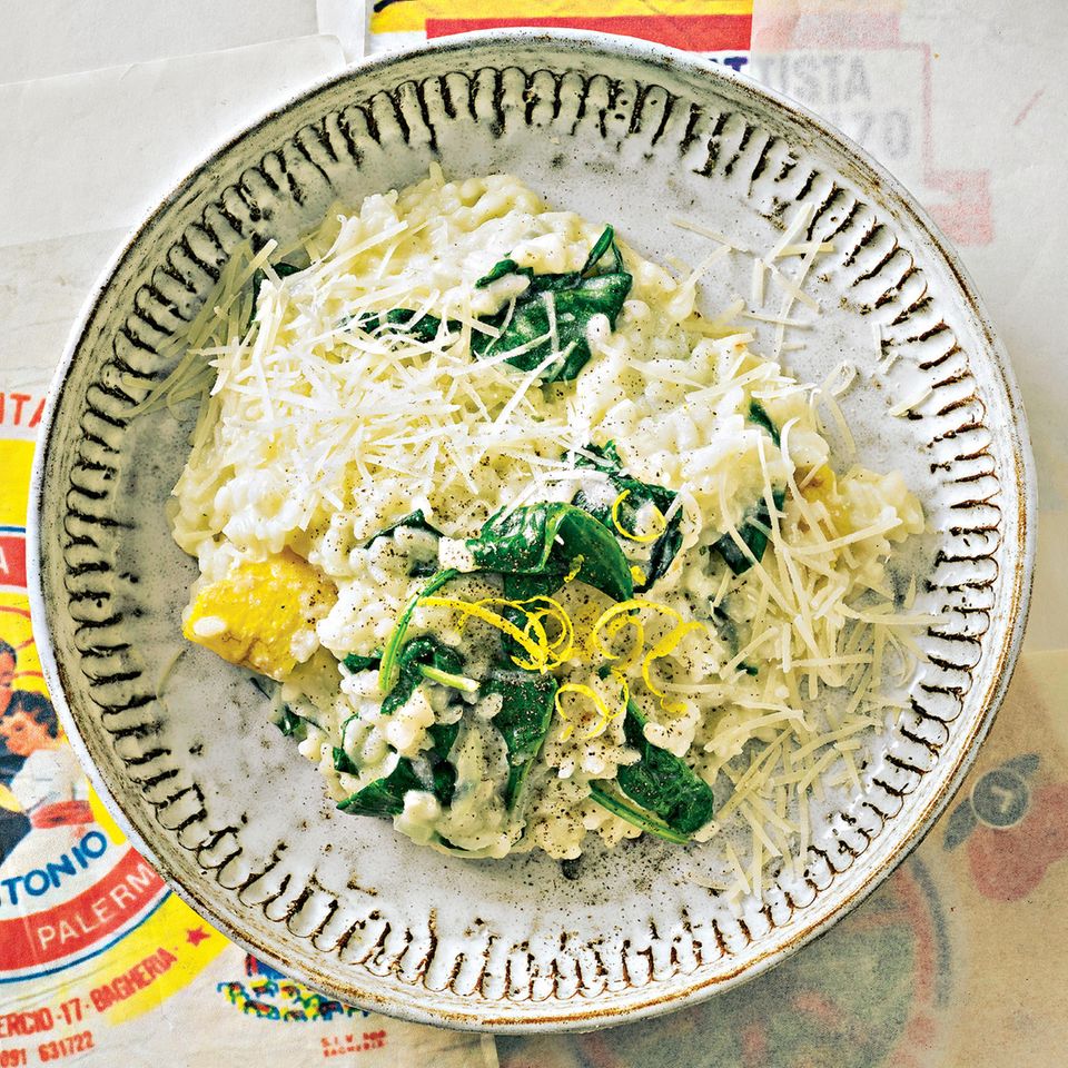 Zitronen-Risotto mit Spinat und Ricotta