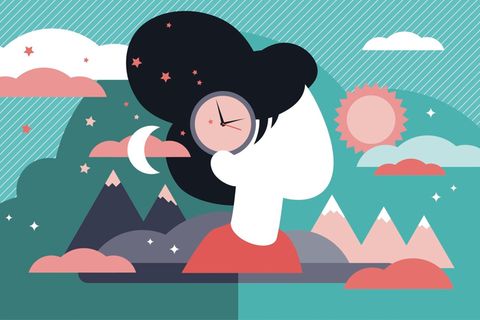 Horoskop: Illustration einer Frau mit einer Uhr in den Haaren