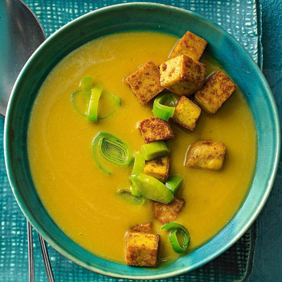 Lauch-Kürbis-Suppe mit Tofu