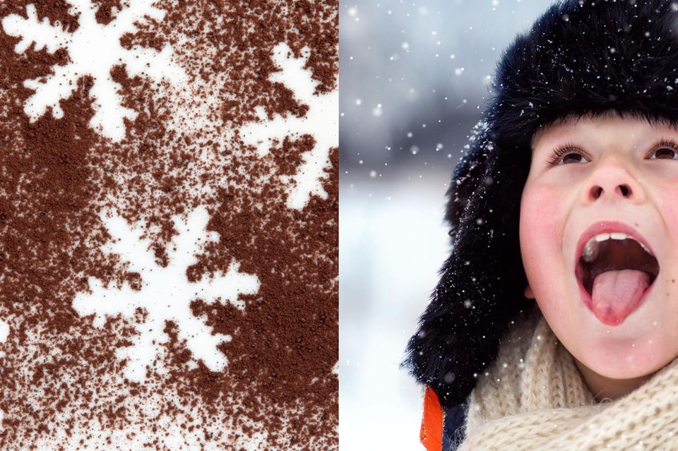 Schokoladen-Schnee in der Schweiz: Junge im Schnee
