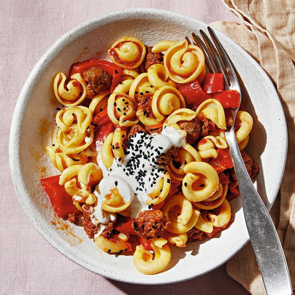 Paprika-Pasta mit Merguez