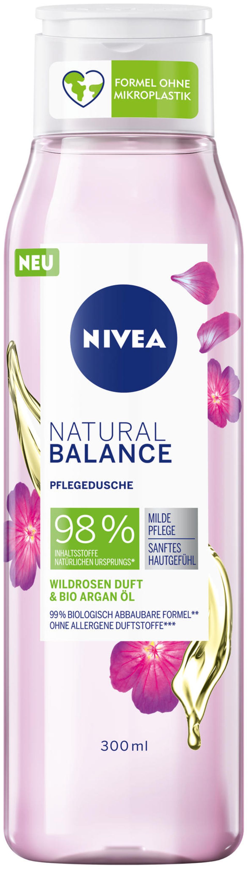 NIVEA erweitert die NIVEA Natural Balance Pflegeserie nun um drei Pflegeduschen mit 98% Inhaltsstoffen natürlichen Ursprungs und Bio-Arganöl. Unser Favorit: Wildrosen-Duft. Die rein vegane Pflegeformel ist frei von Mikroplastik, Sulfat SLES und Parabenen. Von NIVEA, etwa 4 Euro.