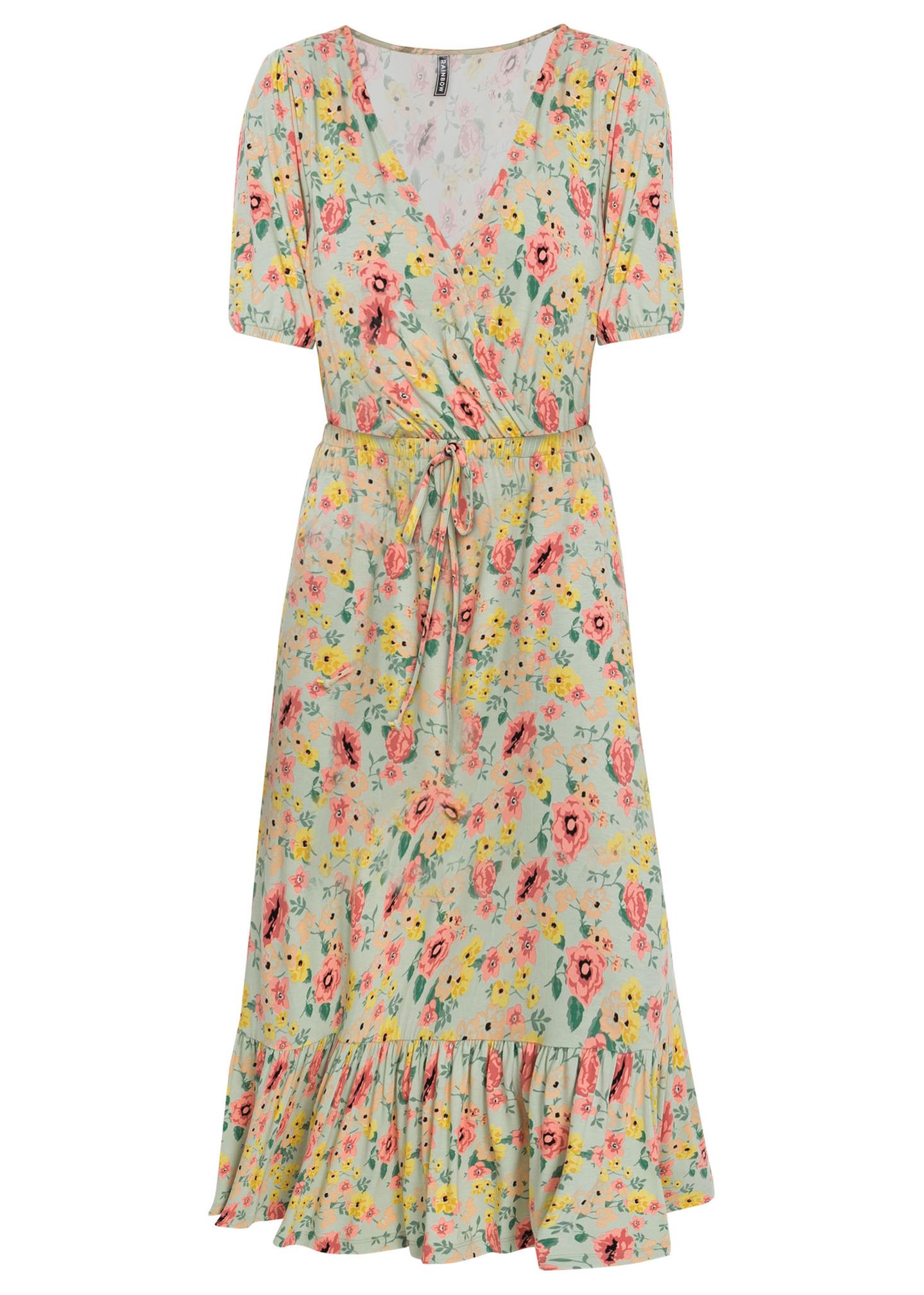Ob unter dem Strickpullover oder allein getragen, dieses toll geschnittene Midi-Kleid mit Blümchenmuster eignet sich perfekt für Frühjahr und Sommer. Von Bonprix, 29,99 Euro