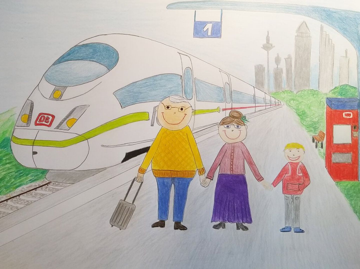 Kinder malen: Ausflug mit Opa und Oma