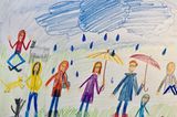 Kinder malen: Familie im Regen