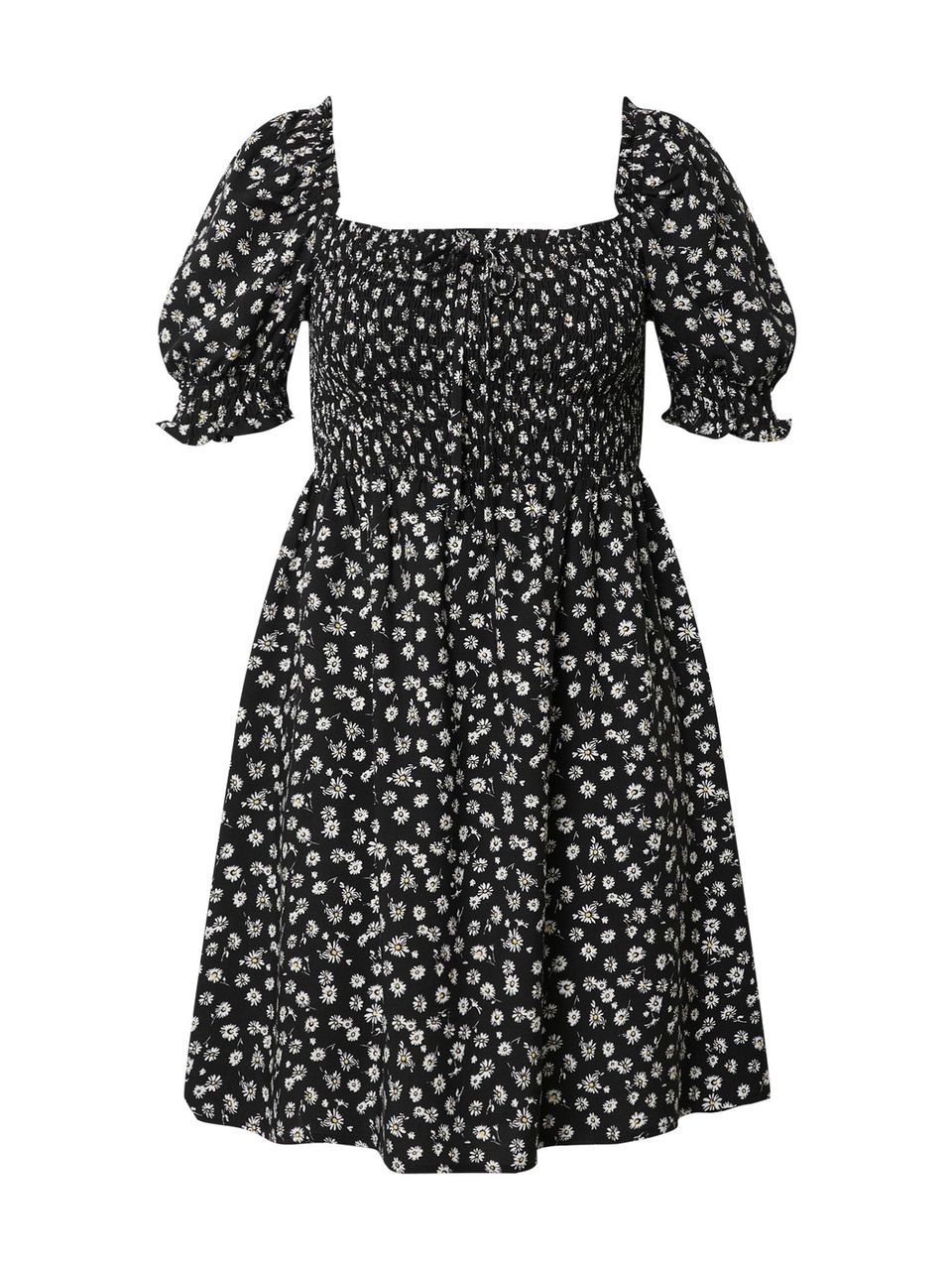 Das luftige Minikleid mit Blümchen-Muster ist die perfekte Wahl für entspannte Sommerabende und der ultimative Beweis, dass Schwarz nicht gleich düster aussehen muss. Von Edited, ca. 60 Euro.