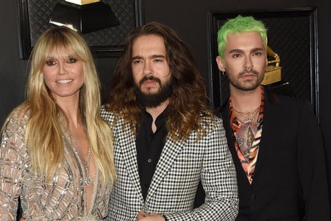 GNTM Finale 2021: Heidi Klum lädt "Tokio Hotel" ein: Fans sind genervt: Heidi Klum, Bill und Tom Kaulitz auf dem roten Teppich