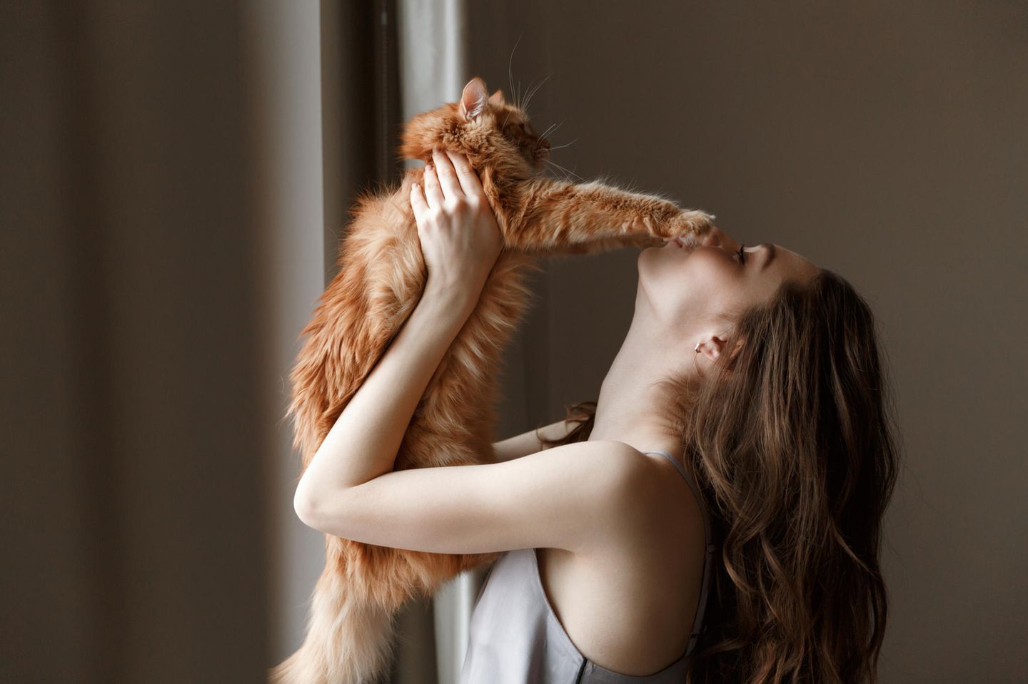 Crazy Cat Lady: Frau mit Katze auf dem Arm