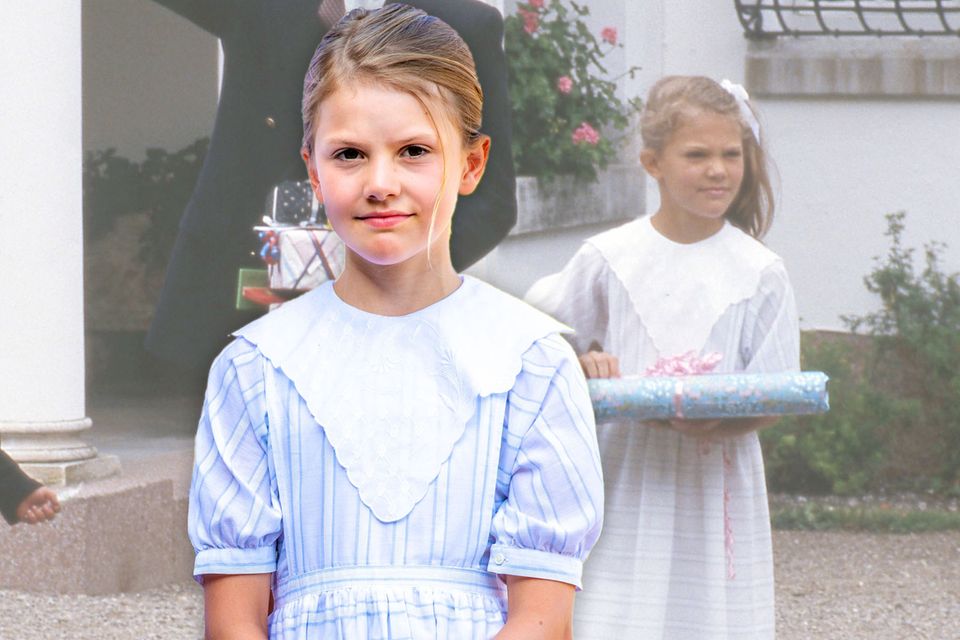 Anlässlich des 44. Geburtstags ihrer Mutter trägt Prinzessin Estelle dasselbe Kleid, das Prinzessin Victoria damals schon zu ihrem Kindergeburtstag trug. 