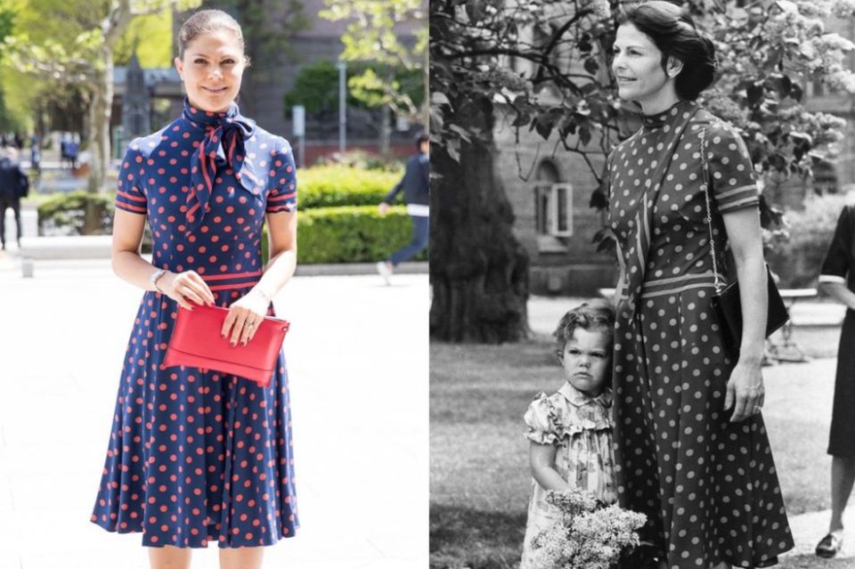 Anlässlich des dritten Geburtstags von Prinzessin Victoria wählte Königin Silvia ein gepunktetes Kleid. Das besondere Dress trug Victoria vermutlich nur allzu gerne auf. 