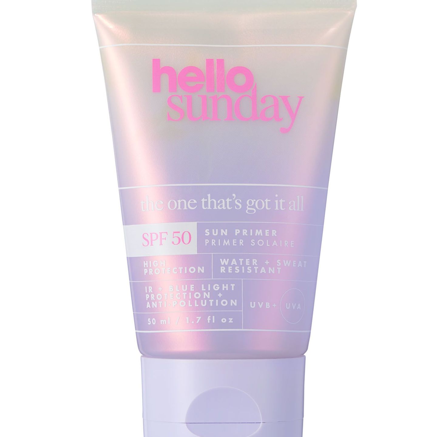 Lichtschutz und Primer in einem? Das geht! Der Sun Primer von hello sunday hat gleich beides in einem. Der parfümfreie Primer ist für jeden Hauttyp geeignet, verschmilzt mit der Haut, hinterlässt ein samtiges Finish und reduziert sichtbaren Glanz – auch an make-up-freien Tagen. Für etwa 23 Euro über Niche-Beauty erhältlich.