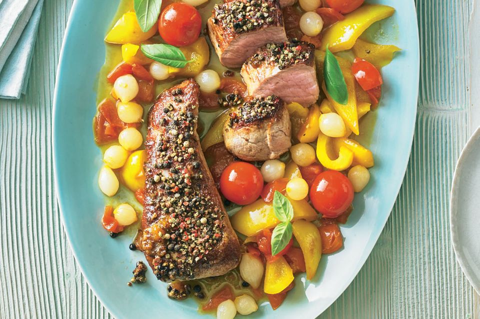 Pfeffer-Lende auf Tomatenragout Pfeffer-Lende auf Tomatenragout
