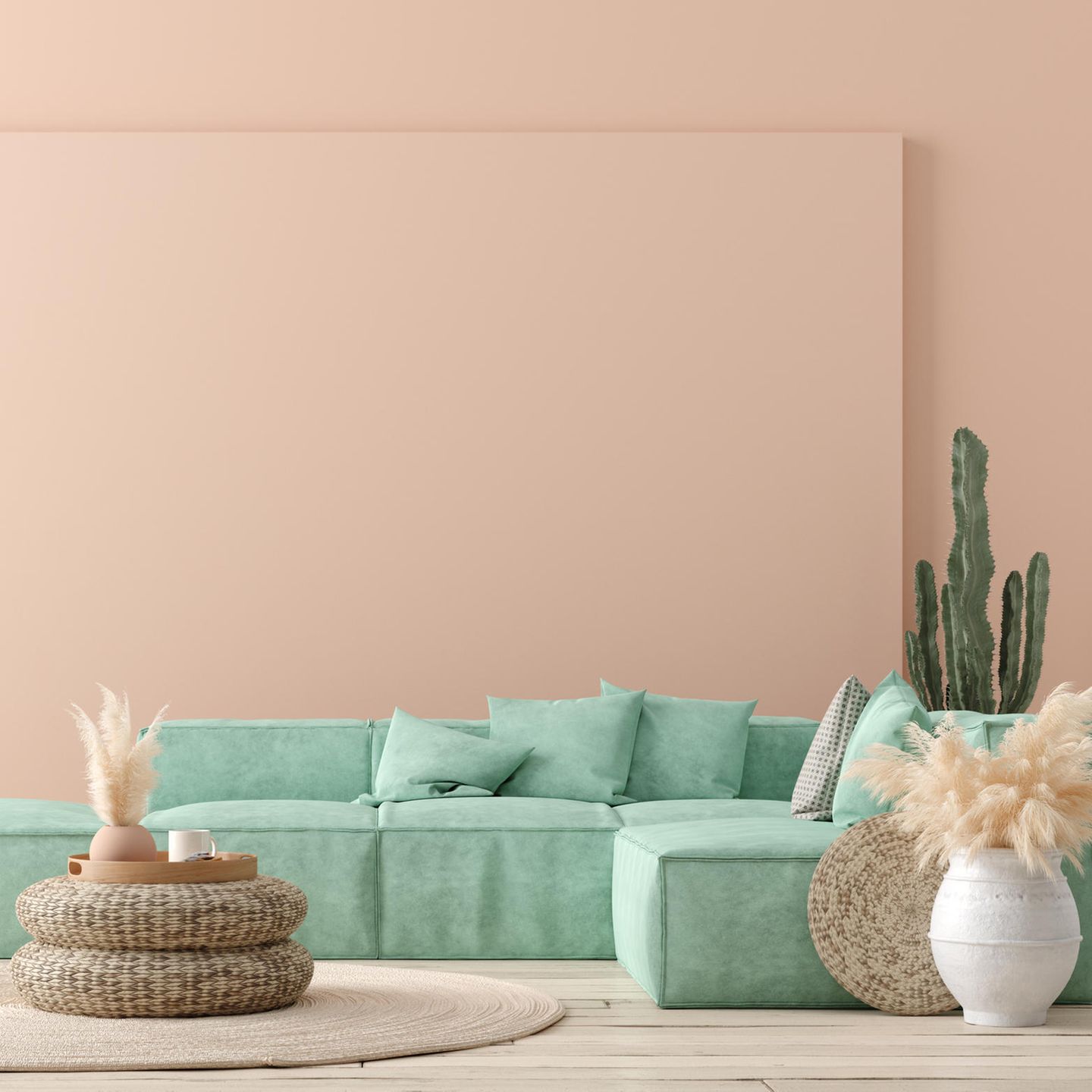 Wohntrend 2021 Terracotta mit mintgrünem Sofa