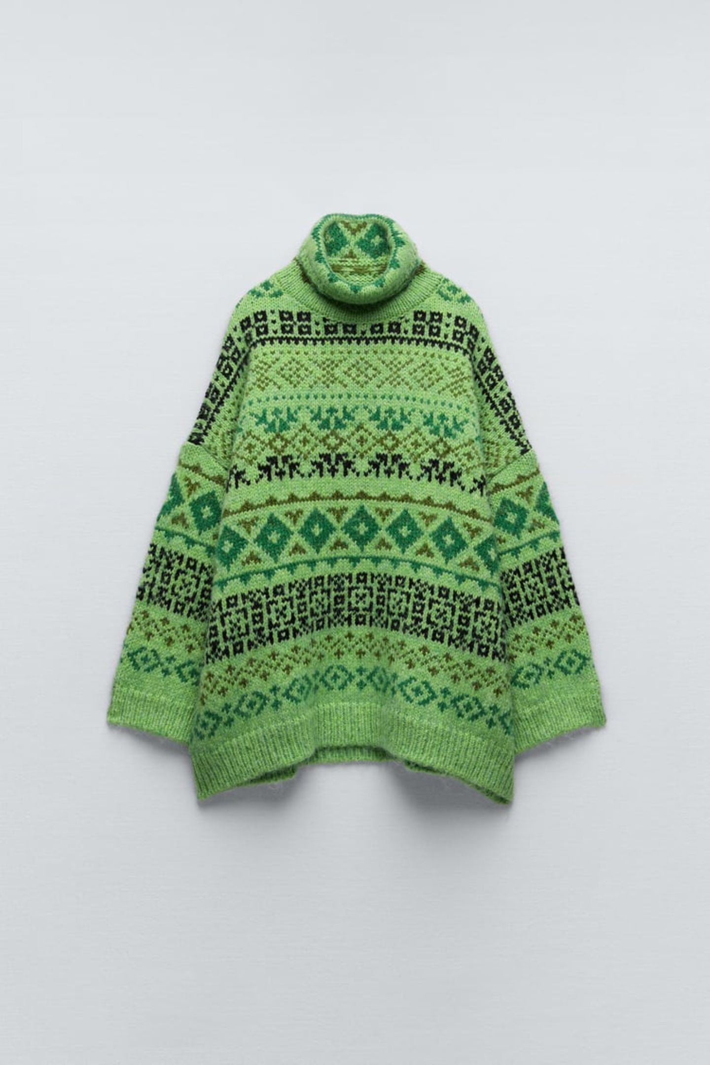 Farbakzent gefällig? Dann ist dieser grüne Pullover mit klassischem Jacquardmuster genau das Richtige! Gesehen bei Zara, für ca. 50 Euro erhältlich.