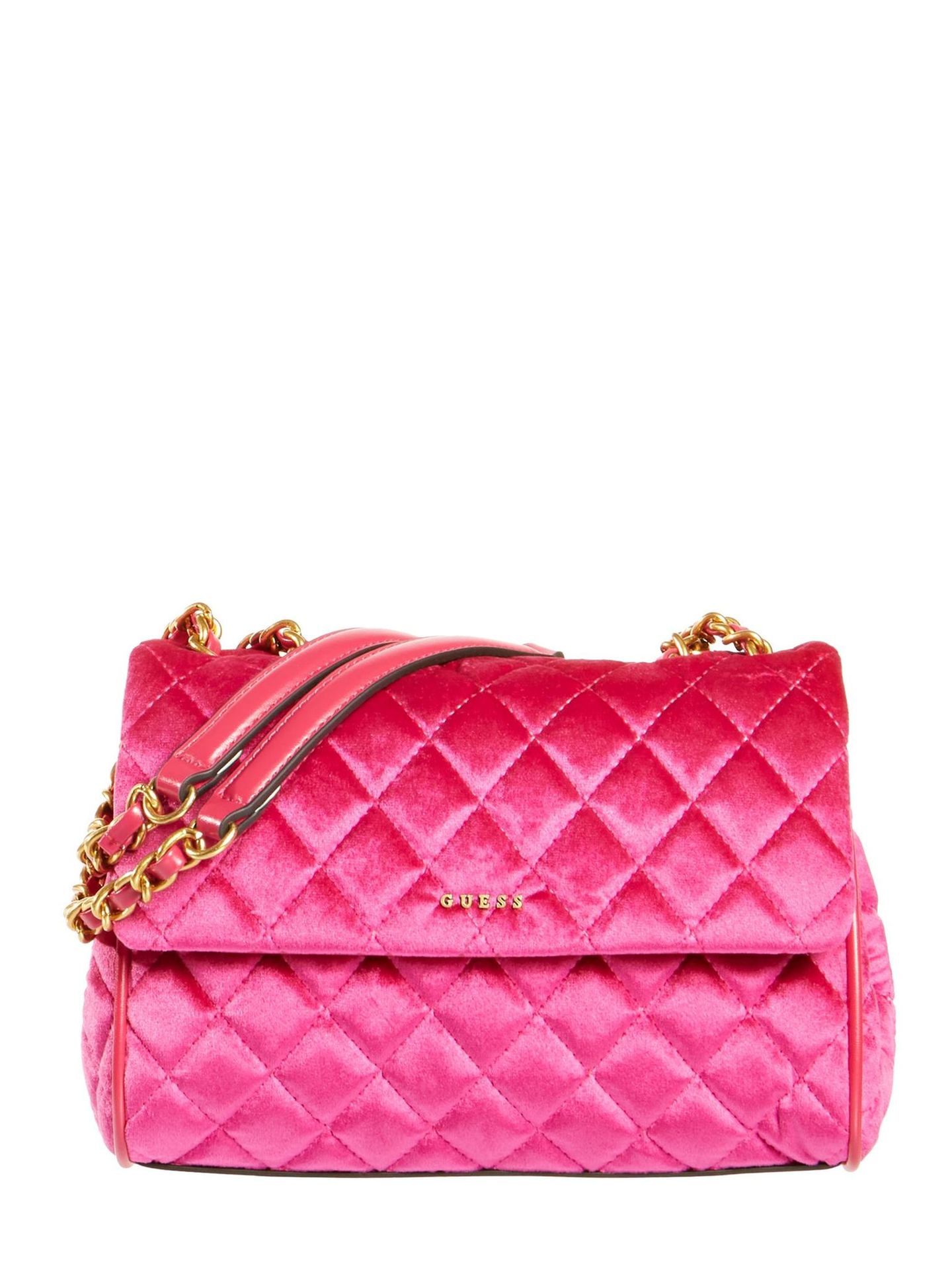 Zugegeben: Diese pinkfarbene Crossbody Bag von GUESS ist ziemlich auffällig, aber durch die Samt-Oberfläche wirkt sie festlich und stylisch. Passt perfekt zu schlichten Looks! Für rund 150 Euro erhältlich.
