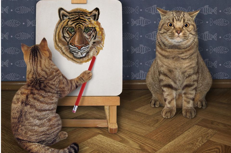 Beziehung: Katze malt Kater als Tiger