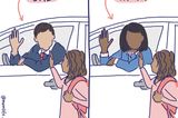 Ein Comic, bei dem ein Vater und eine Mutter ihrem Kind aus dem Auto zuwinken