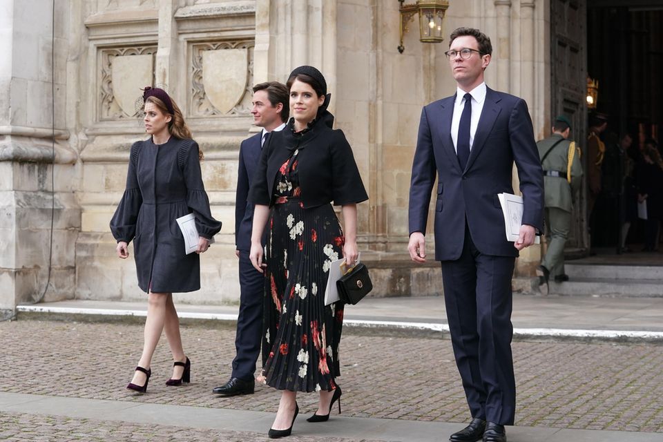Prinzessin Eugenie, Jack Brooksbank, Prinzessin Beatrice und Edoardo Mapelli Mozzi bei der Gedenkfeier von Prinz Philip.