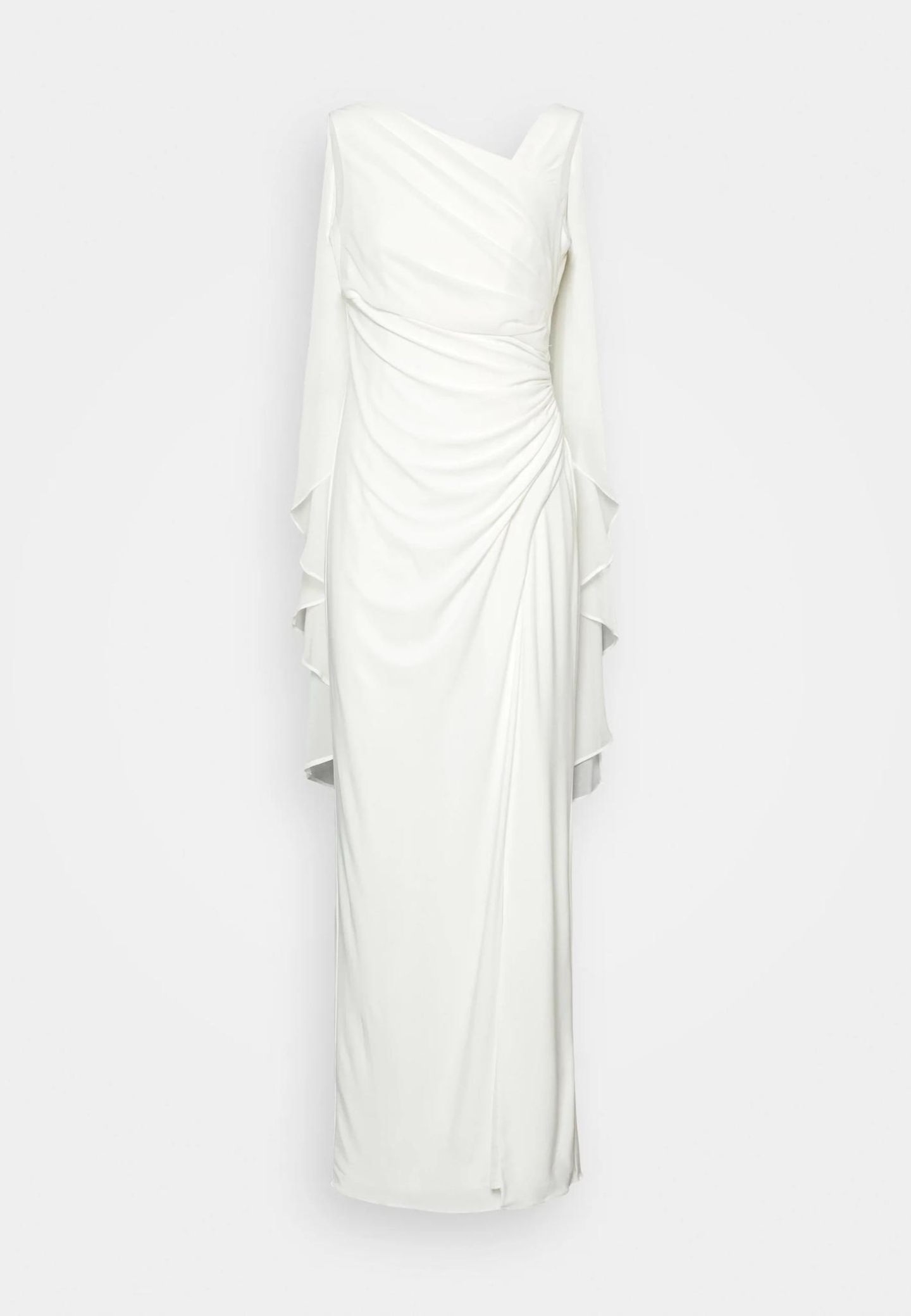 Dieses Kleid würde nicht nur zu einer Hochzeit, sondern auch zu einer Preisverleihung passen. Das Cape macht das bodenlange Kleid zum ultimativen Hollywood-Piece in Weiß. Von Adrianna Papell, etwa 199 Euro.