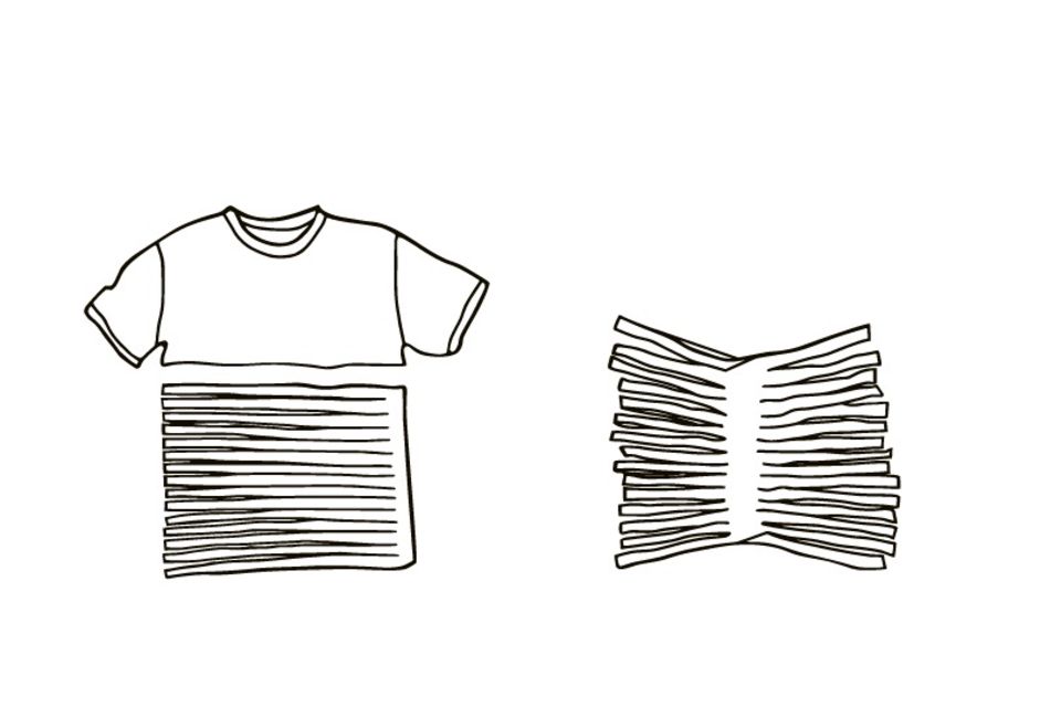Textilgarn selber machen: Vorlage zum Einschneiden des T-Shirts