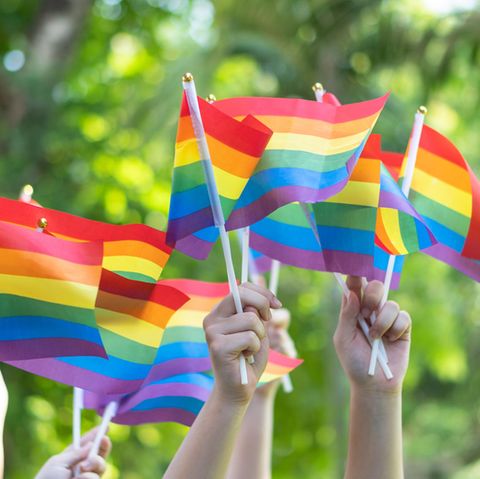 Queer Sex: Mehrere kleine LGBTQIA+-Flaggen werden hochgehalten