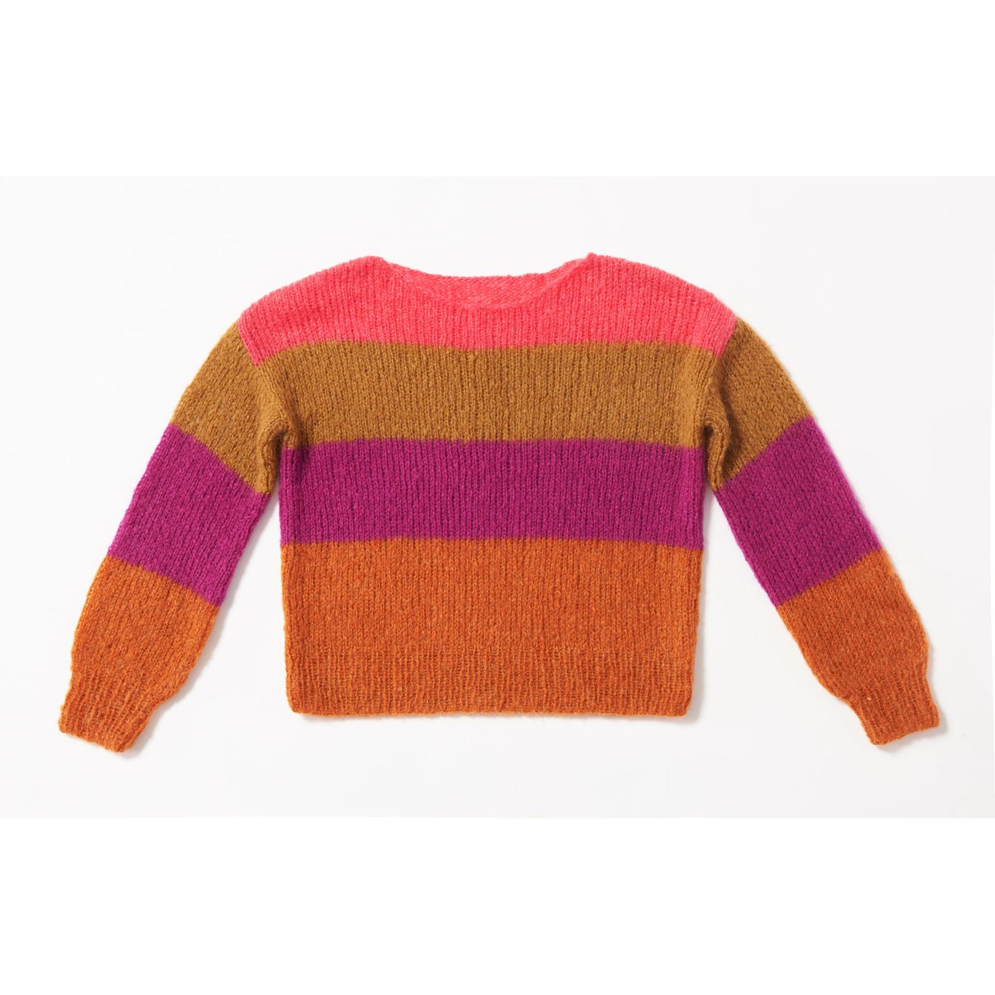 Color-Block-Pullover stricken: ein Pullover mit breiten bunten Streifen