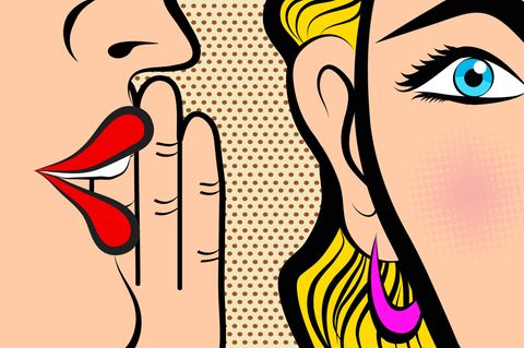 Eine Person erzählt einer anderen ein Geheimnis (Zeichnung im Pop-Art-Stil)