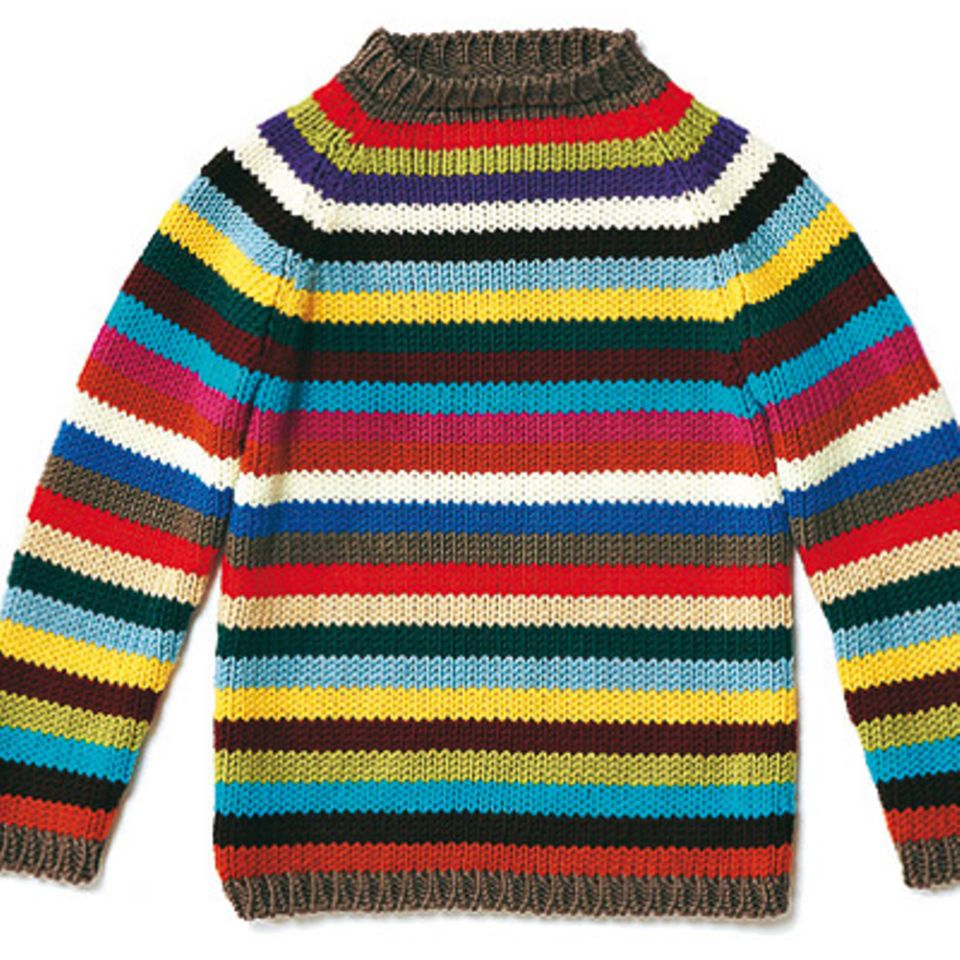 Ringelpulli für Kinder stricken: Bunt geringelter Pullover